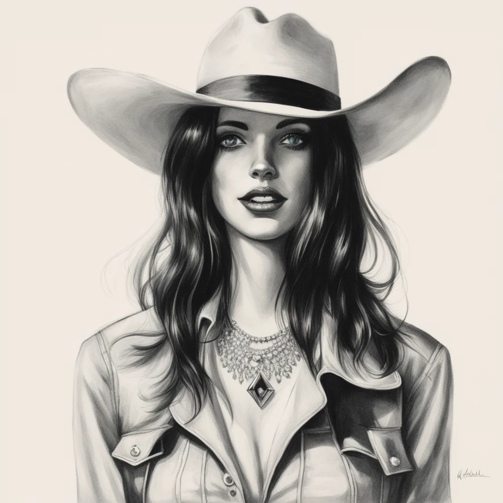 emo cowgirl with white cowboy hat and diamond teeth illustration by edward kinsella —h 350