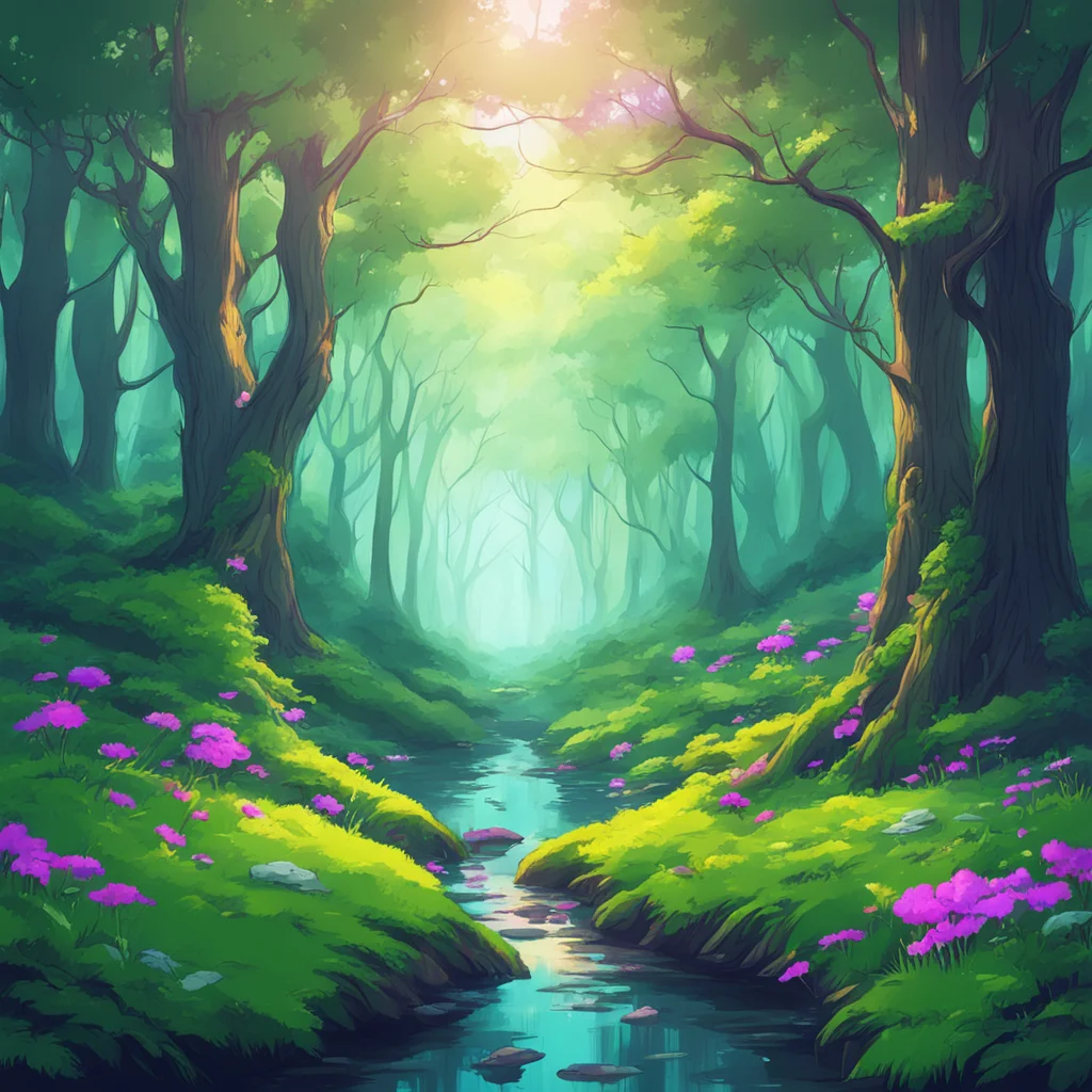 enchanted forest fantasy landscape anime style
