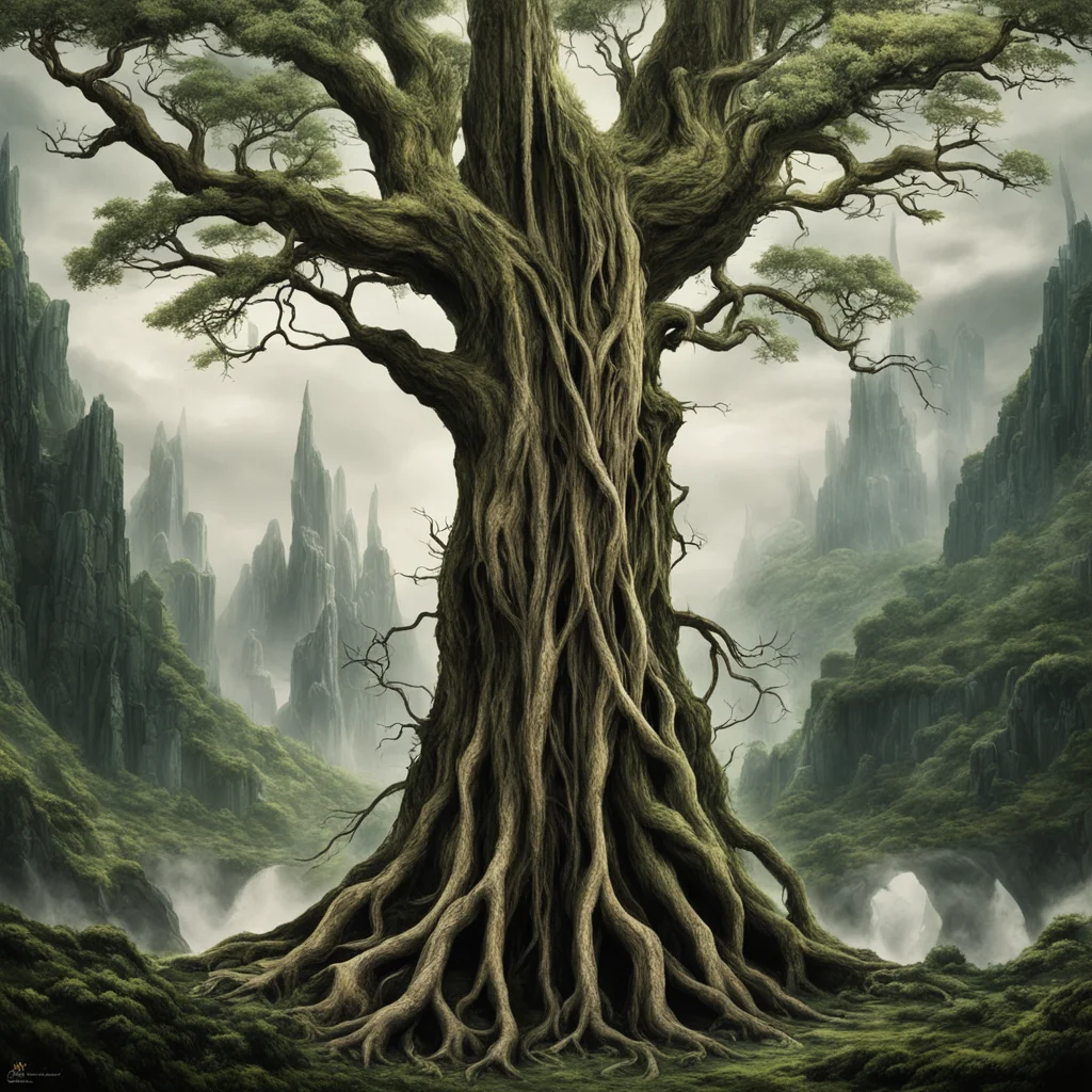 ent tree from lotr holding two giant swords in lord of the rings movie poster style ar 916