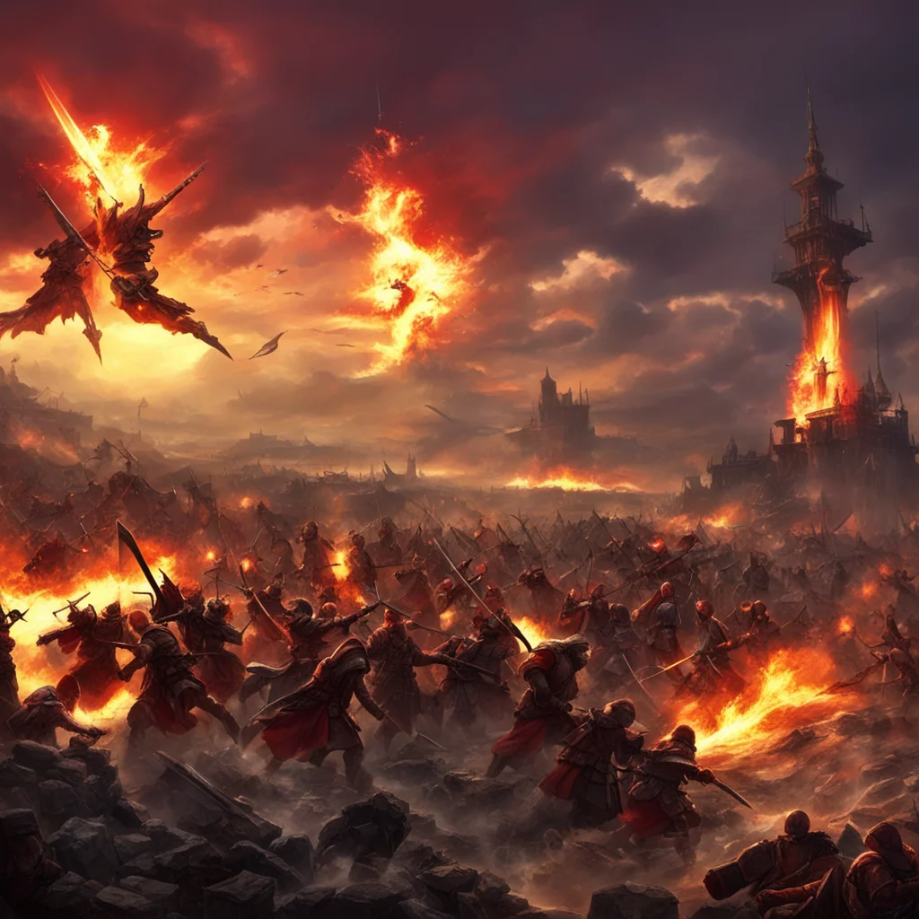 epic fantasy battle swords armies catapults explosions red sky HD Epic Lighting
