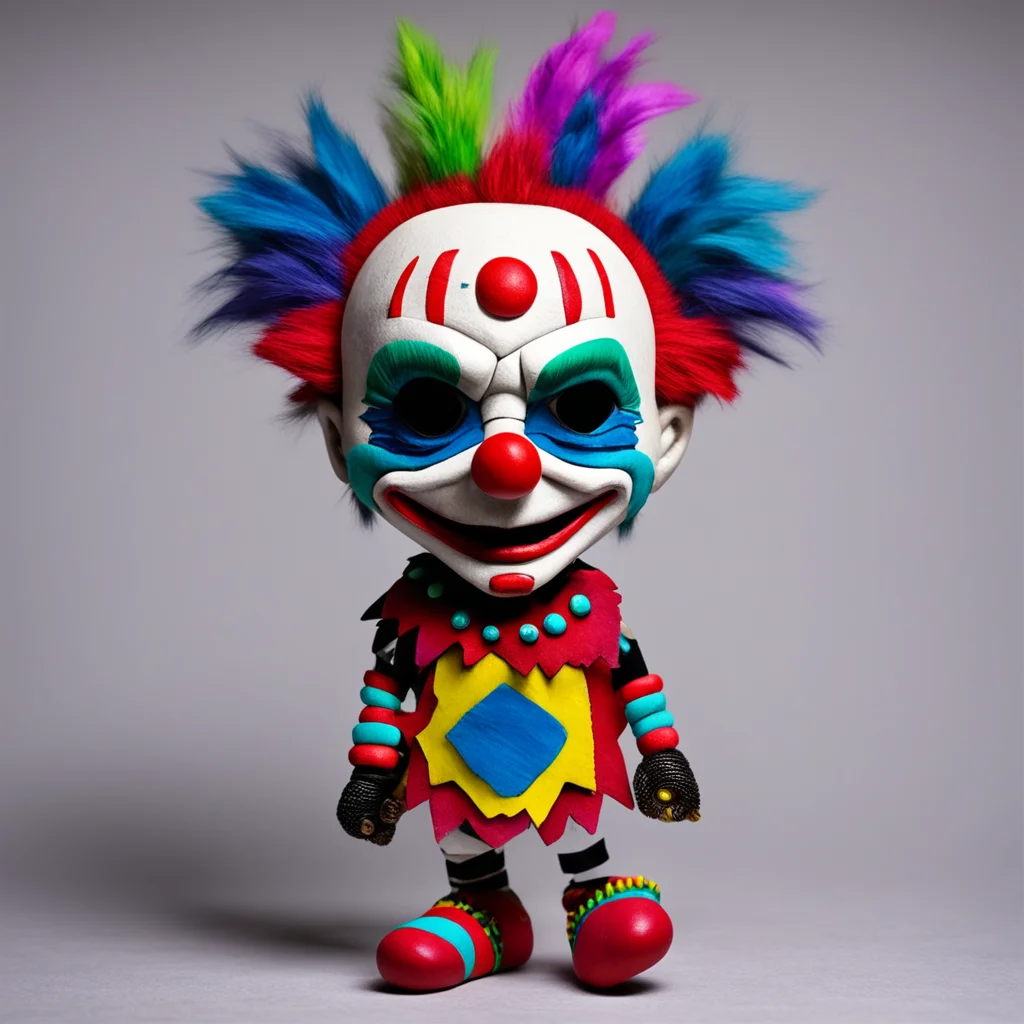 evil joker clown 3D sculpture puppet in the style of Hopi Kachina Doll