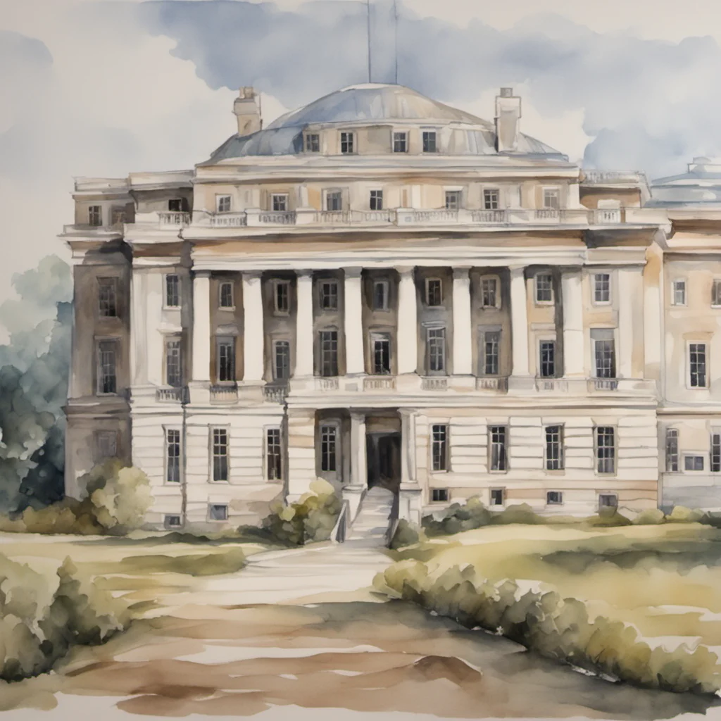 expensive and detailed watercolor painting of a government building in a country setting w 320 h 180