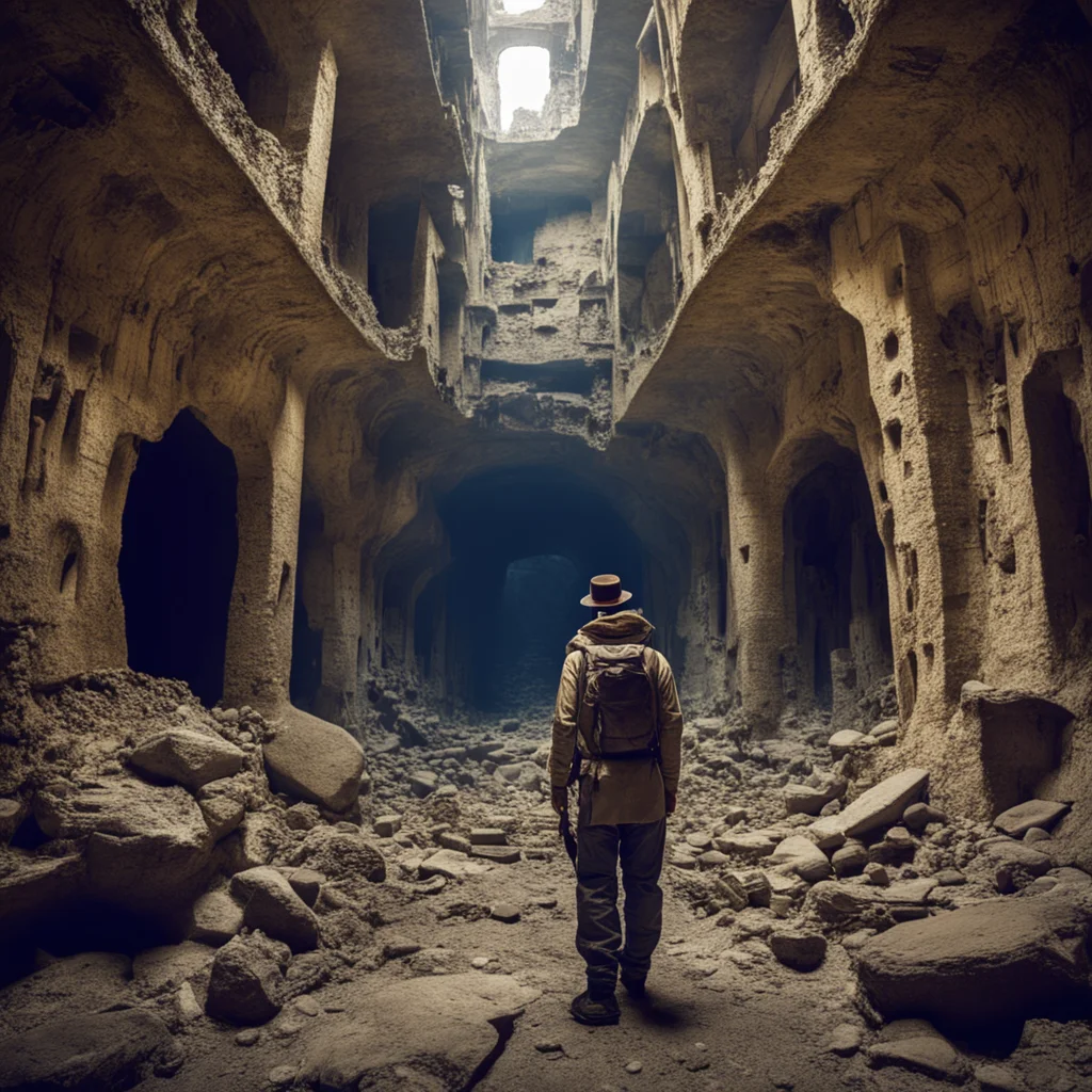 explorer discovering the abandoned underground city