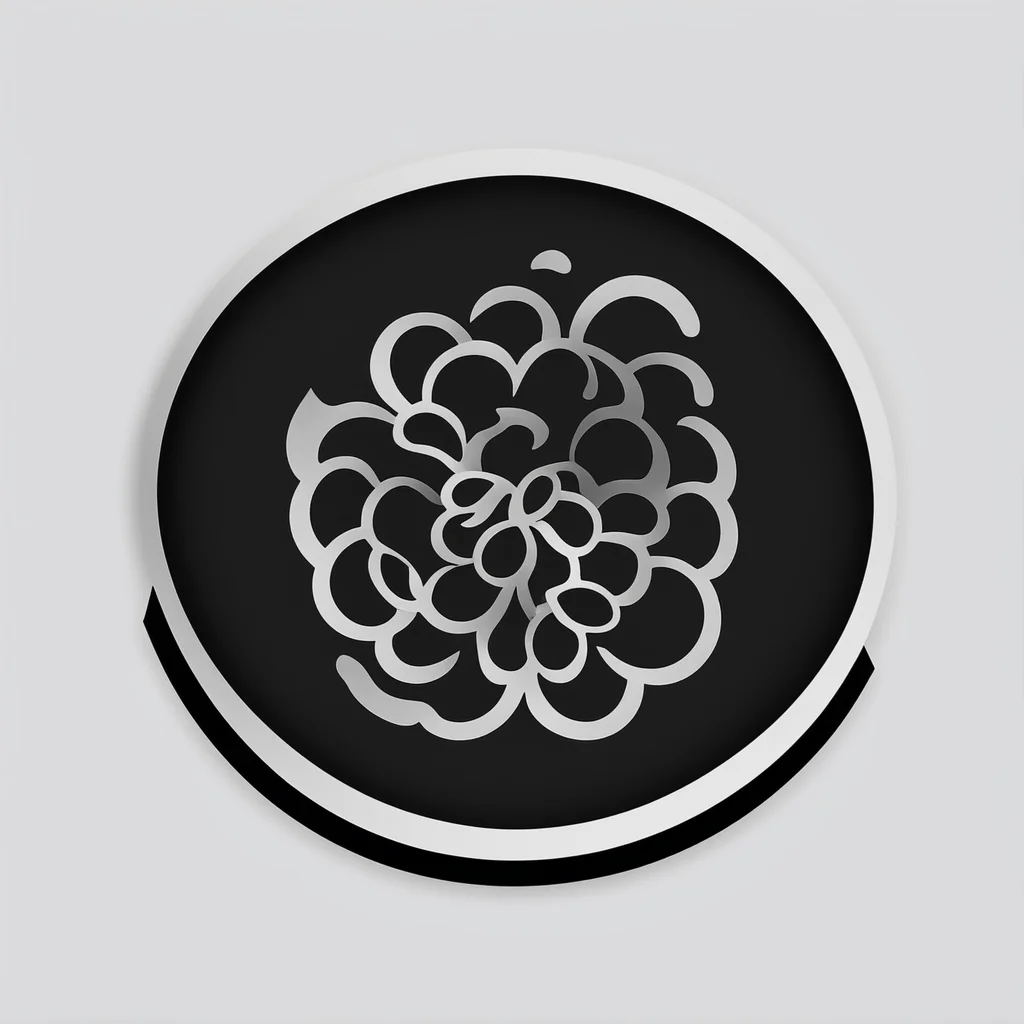 extreme minimalistic circled logo by Rob Janoff of a raspberry fruit shape black and white