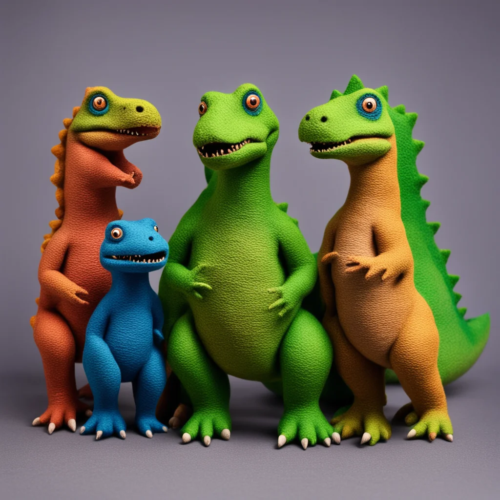 family portrait felt dinosaurs grotty mutations hyper realism