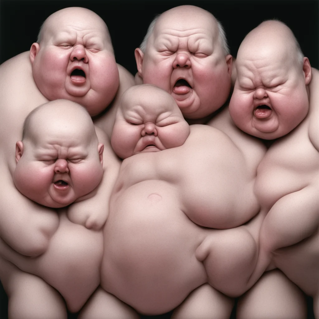 fat babies with the heads of old men with bulbous noses grotty tumours crying hyper realism old photo 1992 h 2000 w 1000