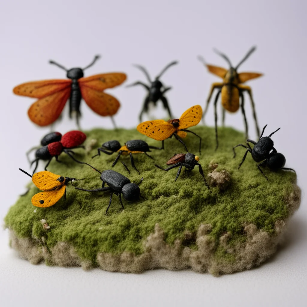 felt insects group picture diorama grotty smells old photograph hyper realism