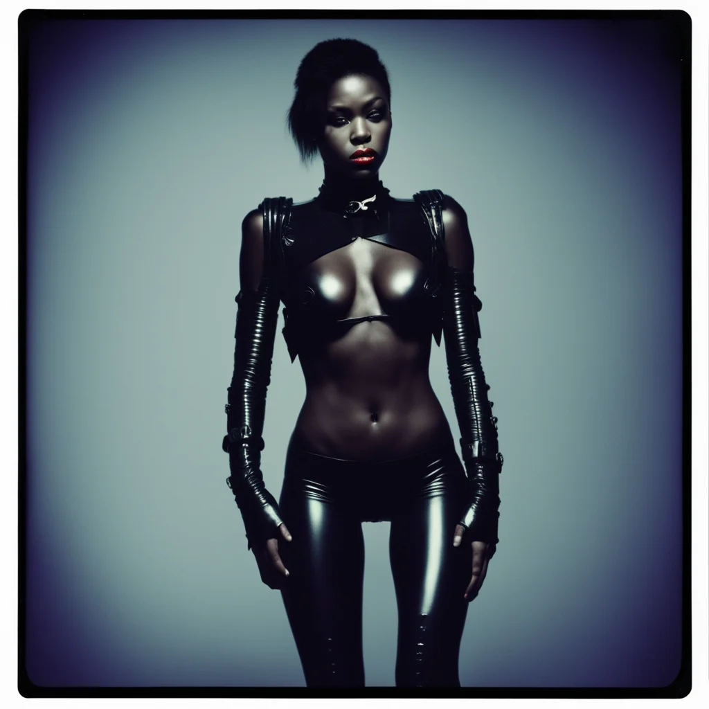 female black vampire terminator gogo dancer photo taken in studio on Polaroid by hype Williams