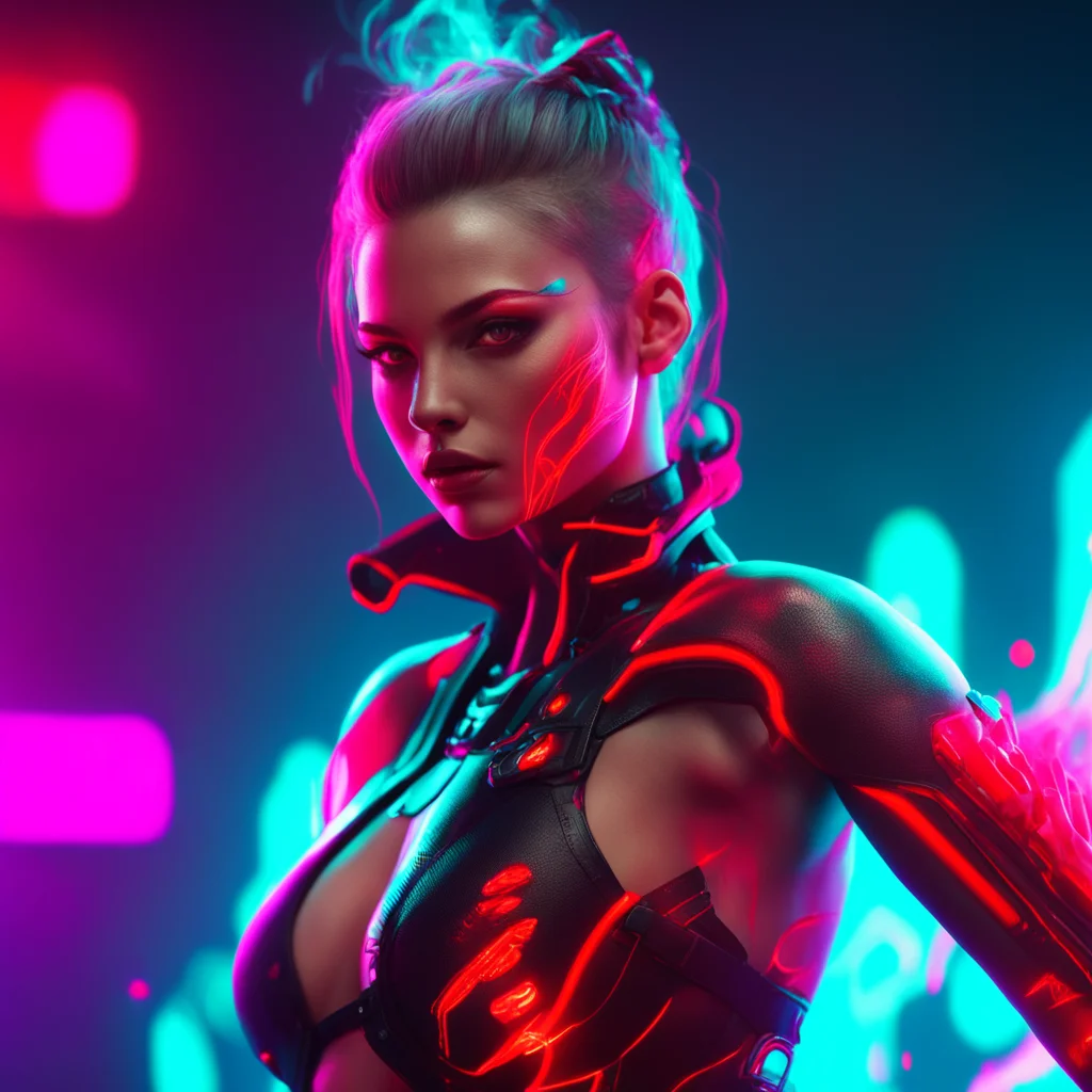 feminine athletic female cyberpunk wallpaper art fantasy portrait glowing neon red accents wisps of smoke light very det