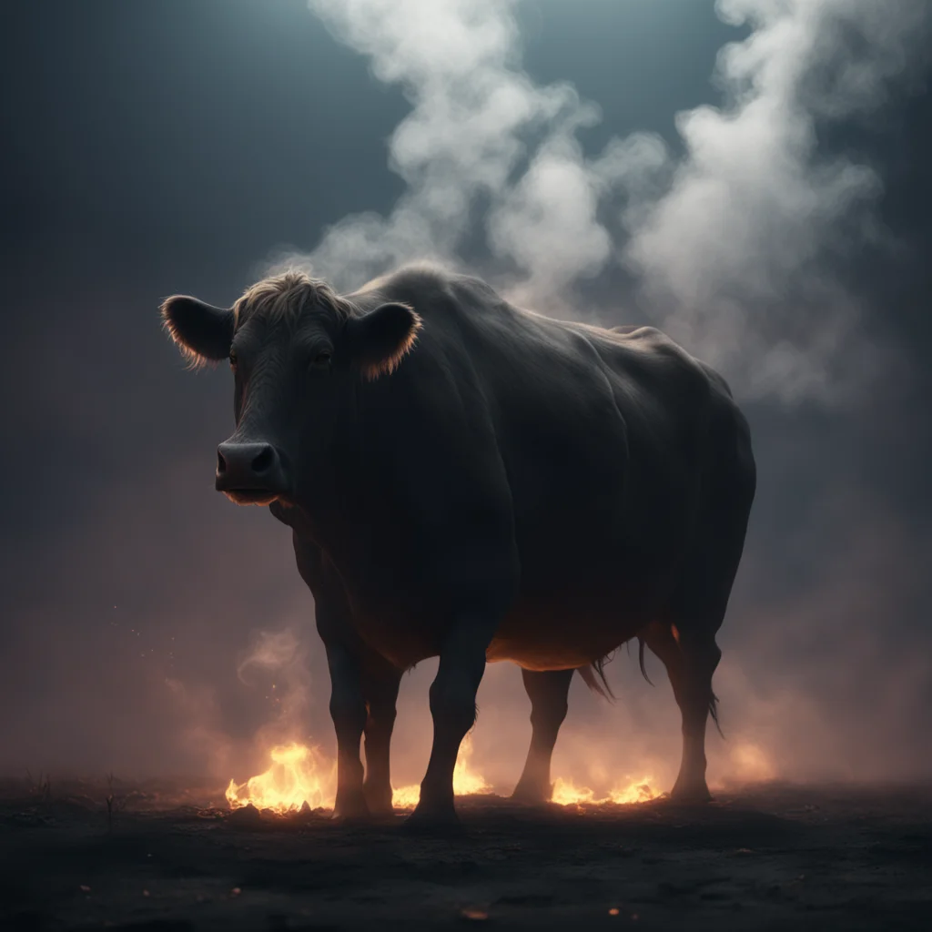 fierce cow volumetric light lightrays smoke cinematic atmospheric octane render dark fantasy