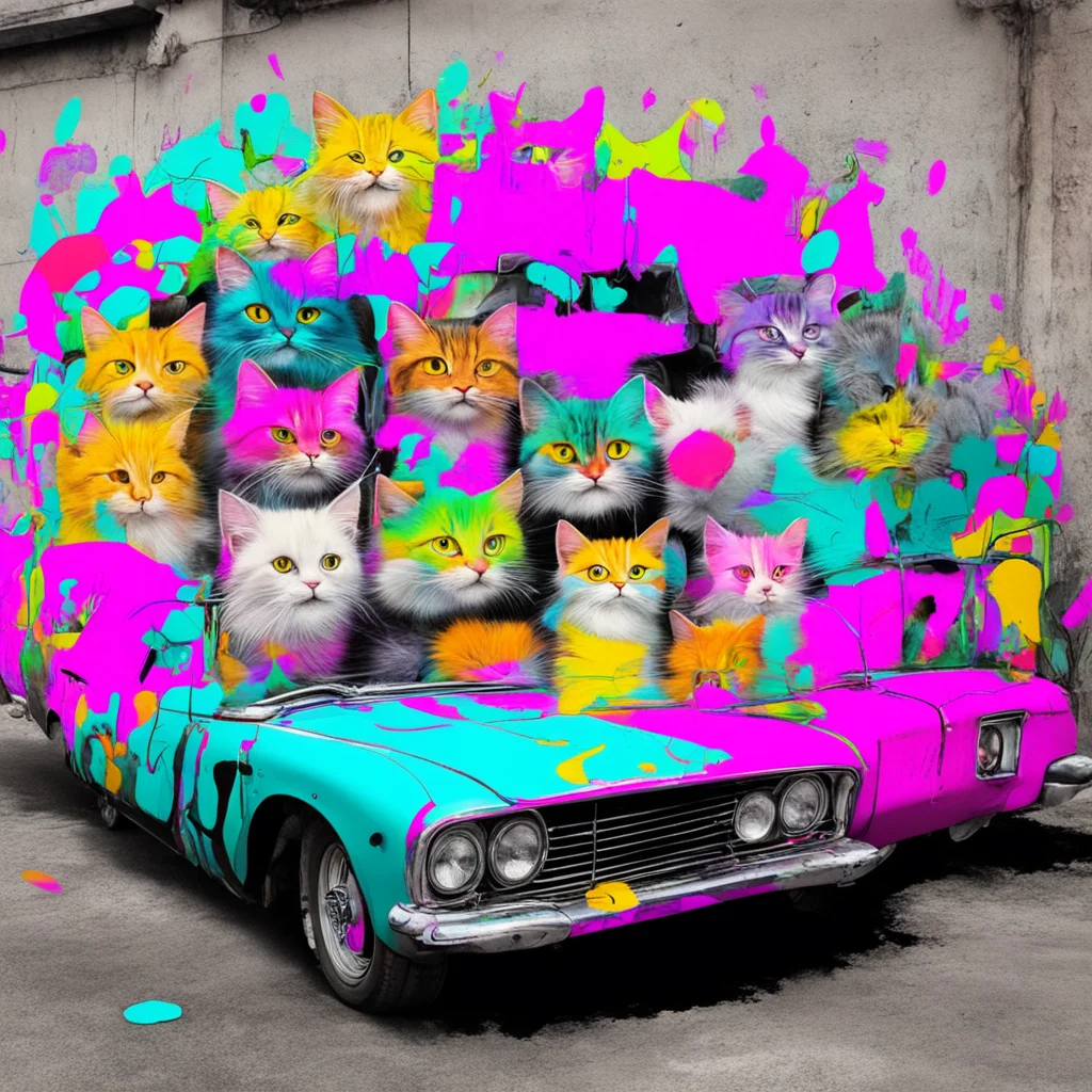 fifty cats in a car graffiti colors h 1080 w 1920