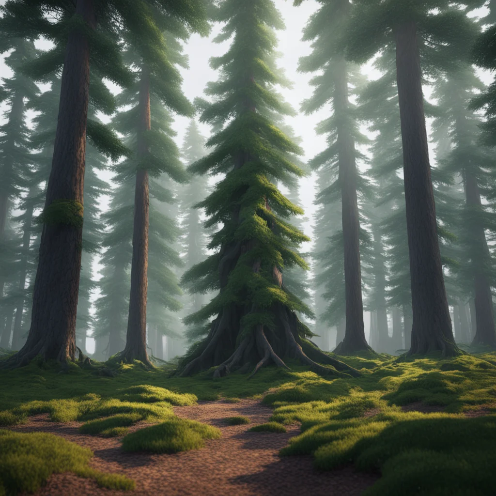 fir forest with Yggdrasill standing in the middle of the forest high detail artstation octane render beautiful firs real