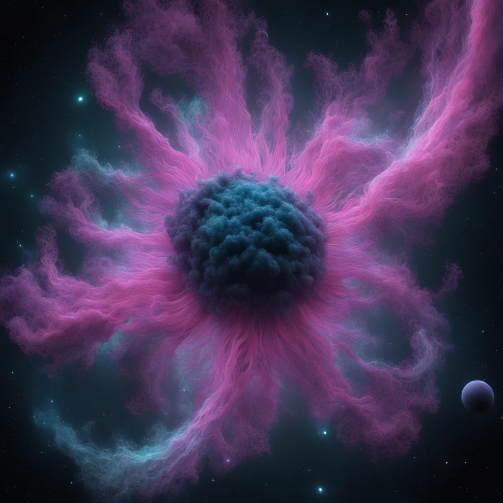 floating microbacteria fibers forming a gigantic ballad dancer entangle nebula space tunnel 4k octane render houdini par