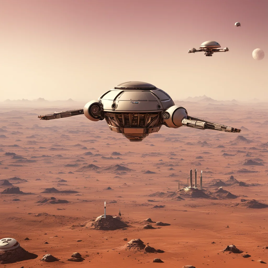 flying robot on Mars city