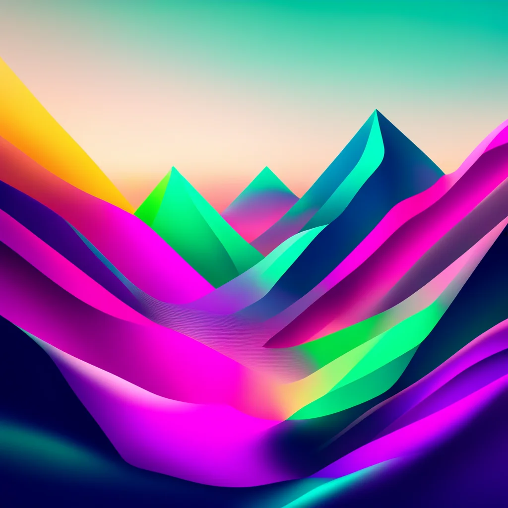 flying trough graphic abstract mountains made of glas colour gradients no trees apple style hard light