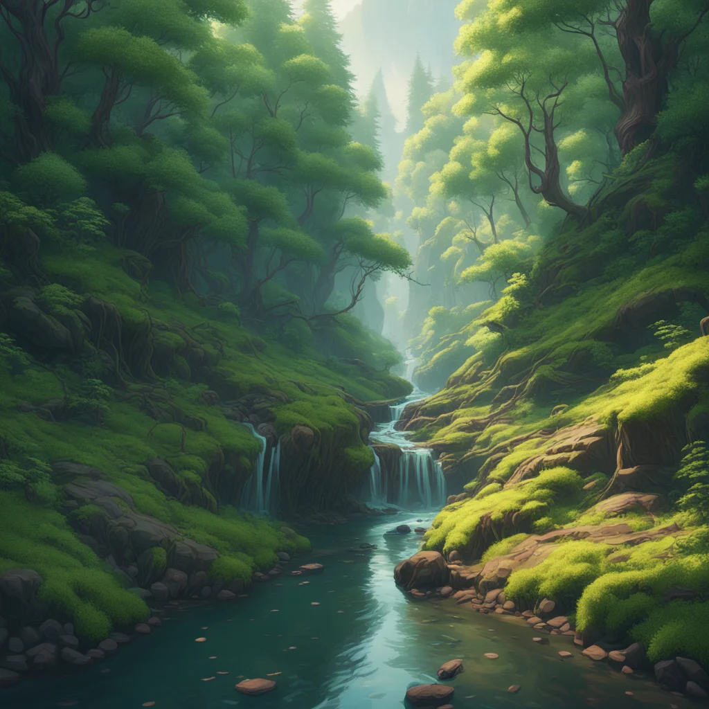 forestpunk small river winding through a foresttrending on artstation8k post processing wide angle trending on artstatio
