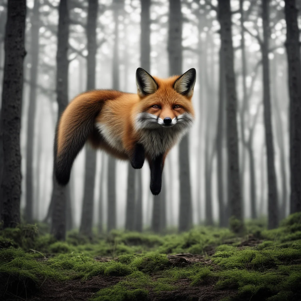 fox in forest upside down dark old photograph hyper realism high definition