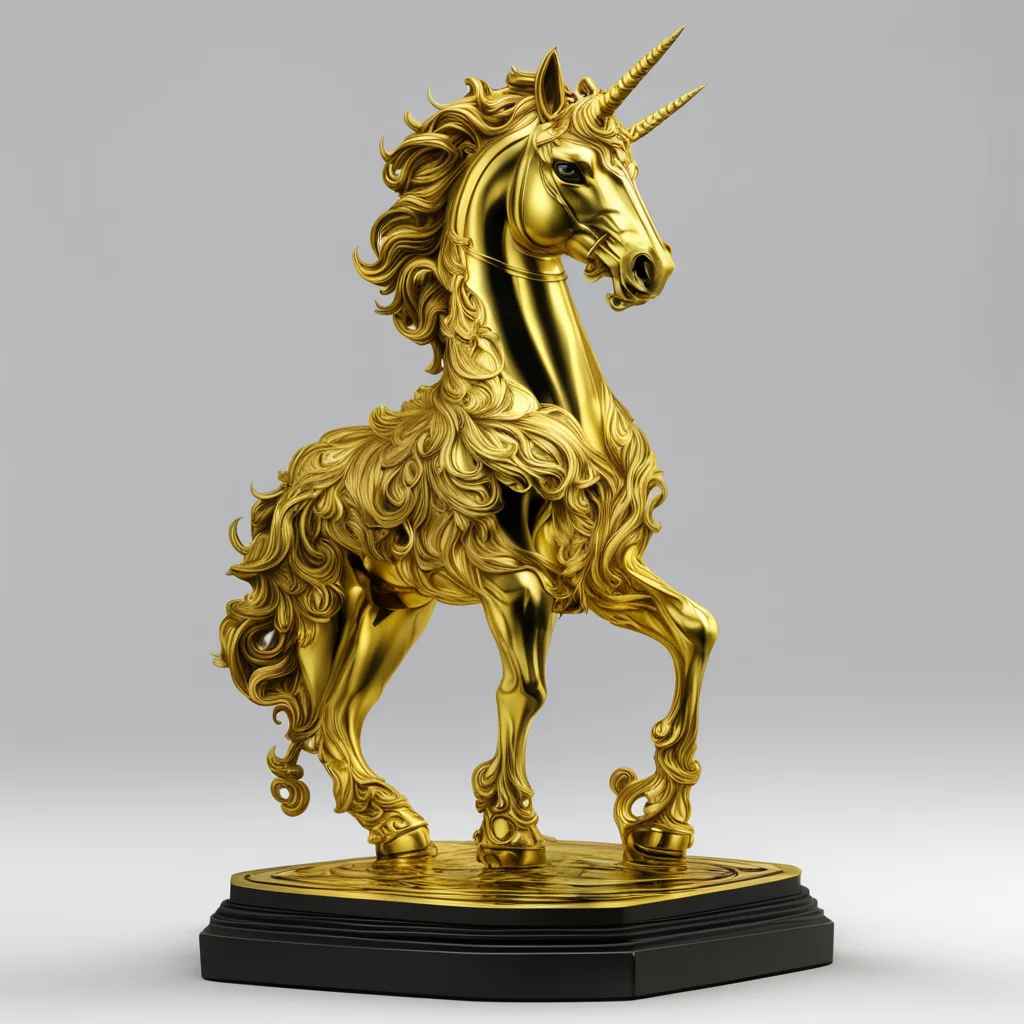 freight solid gold unicorn statue symmetrical 8k d&d