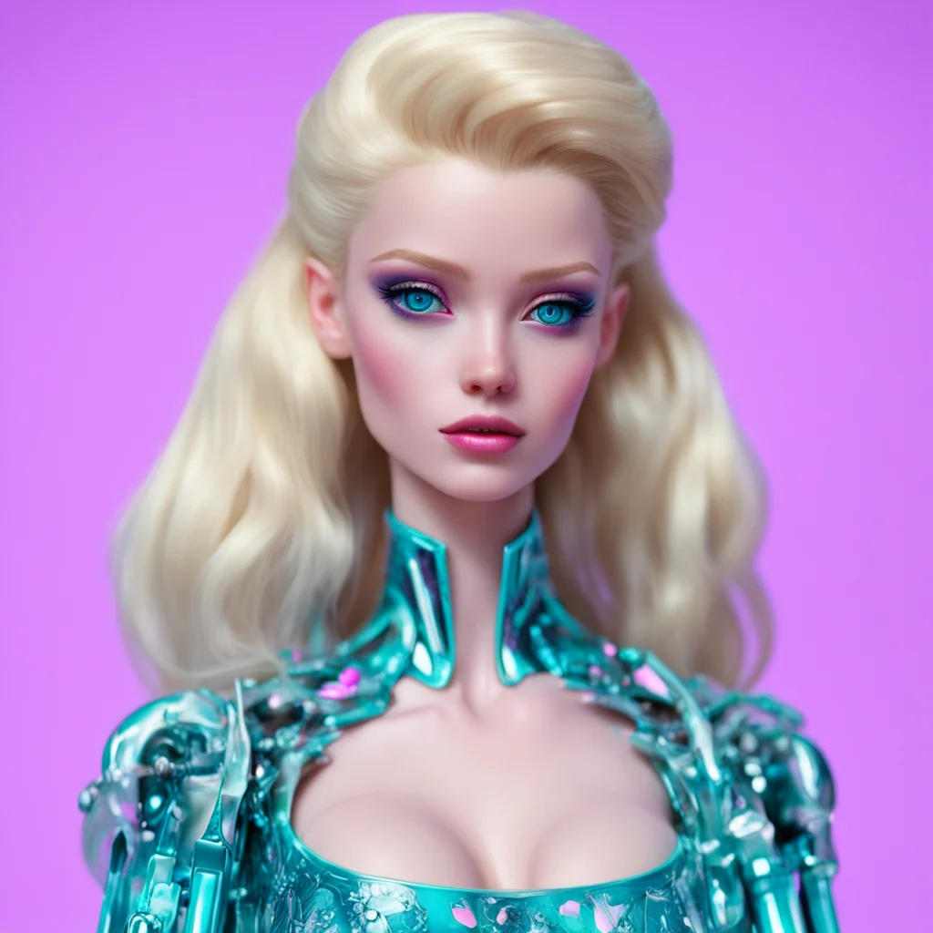 frozen barbie doll blended with terminator photoreal style of james jean