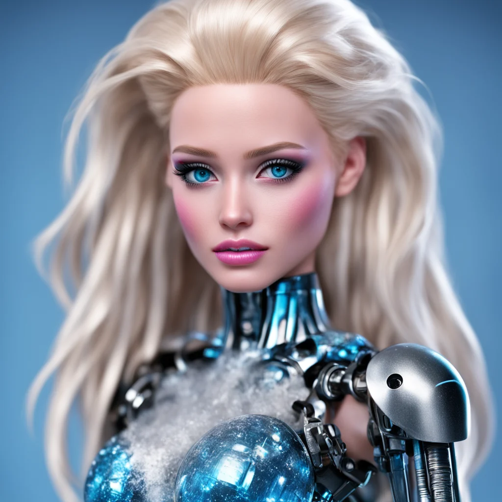 frozen barbie doll blended with terminator photoreal