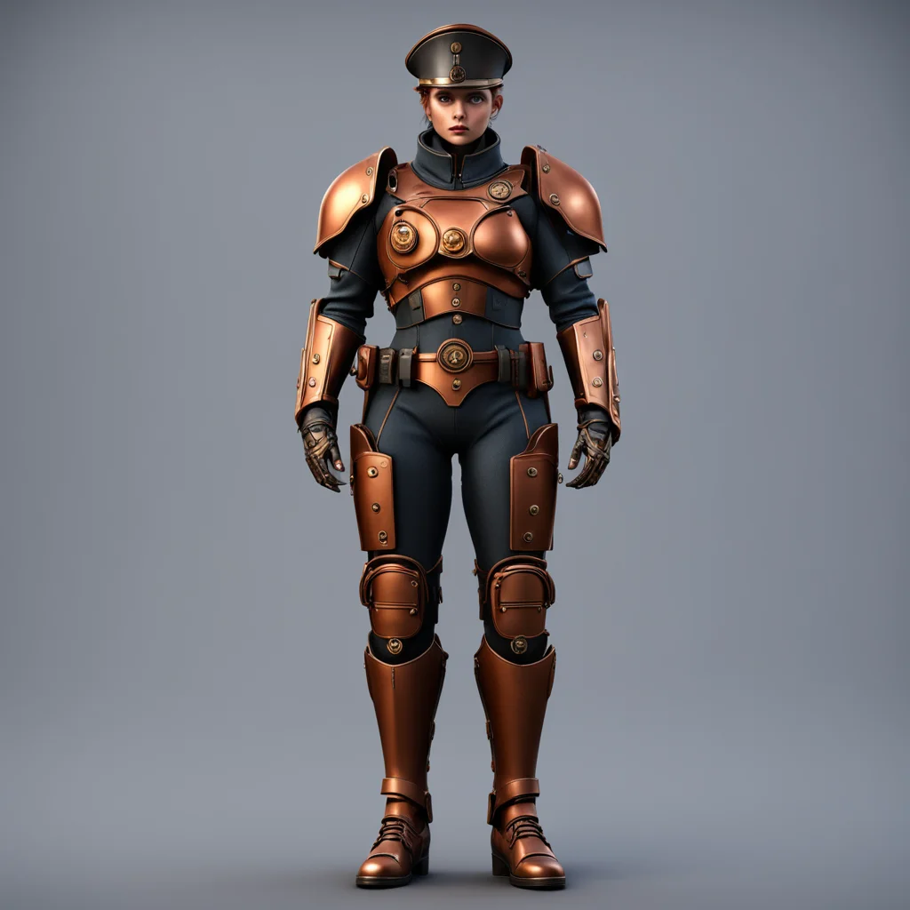 full body character concept steampunk police officer copper mechanical armor parts slick clean beautiful surfaces matte 