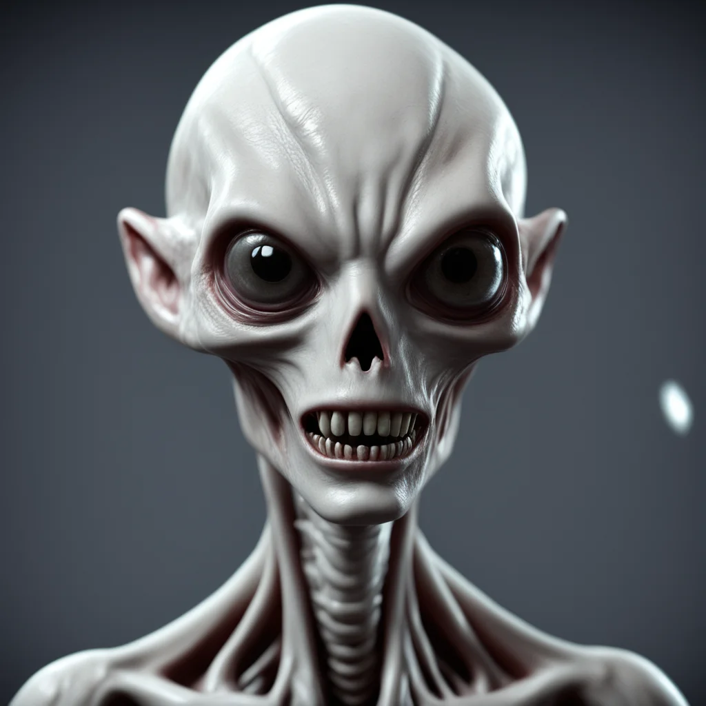 full character slender alien white skin multiple jaws science fiction unreal engine hyper realistic