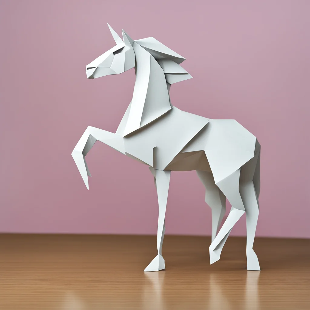 full figure origami unicorn horse on a table