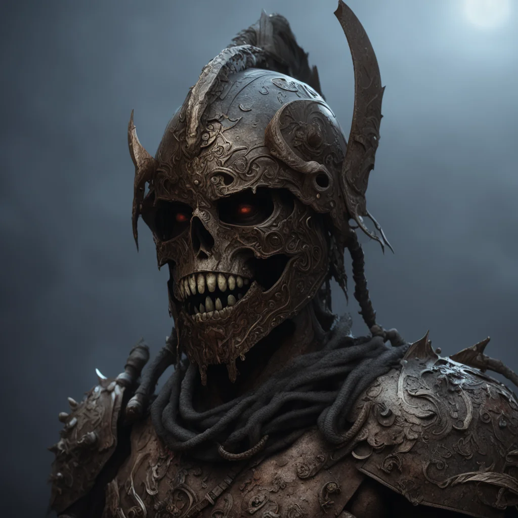 full shot a partially decomposed warrior zombie warrior extremely ornate helmet cinematic lighting unreal engine rendere