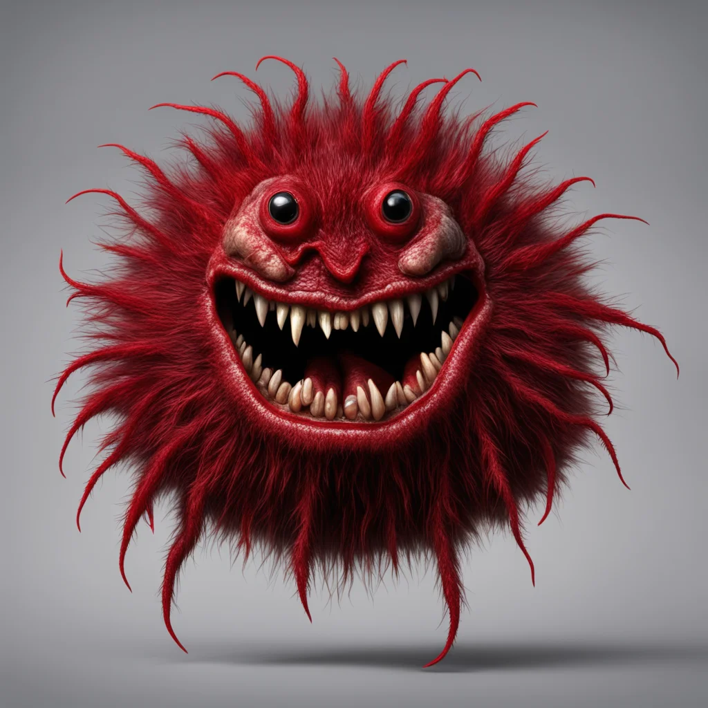 furry caterpillar pupa screaming evil face demon fangs red hands horror 3 dimensional delicate sharp lifelike photoreali