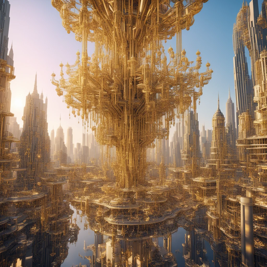 futuristic city environment made up of chandelier like architecture densely crowded unique buildings ray tracing final r