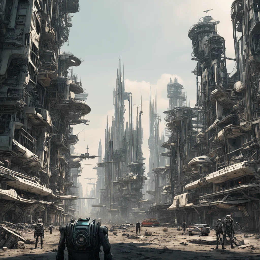 futuristic city with robots and aliens dystopian atmosphericcinematic CGI matte painting district 9ultra high details Cr