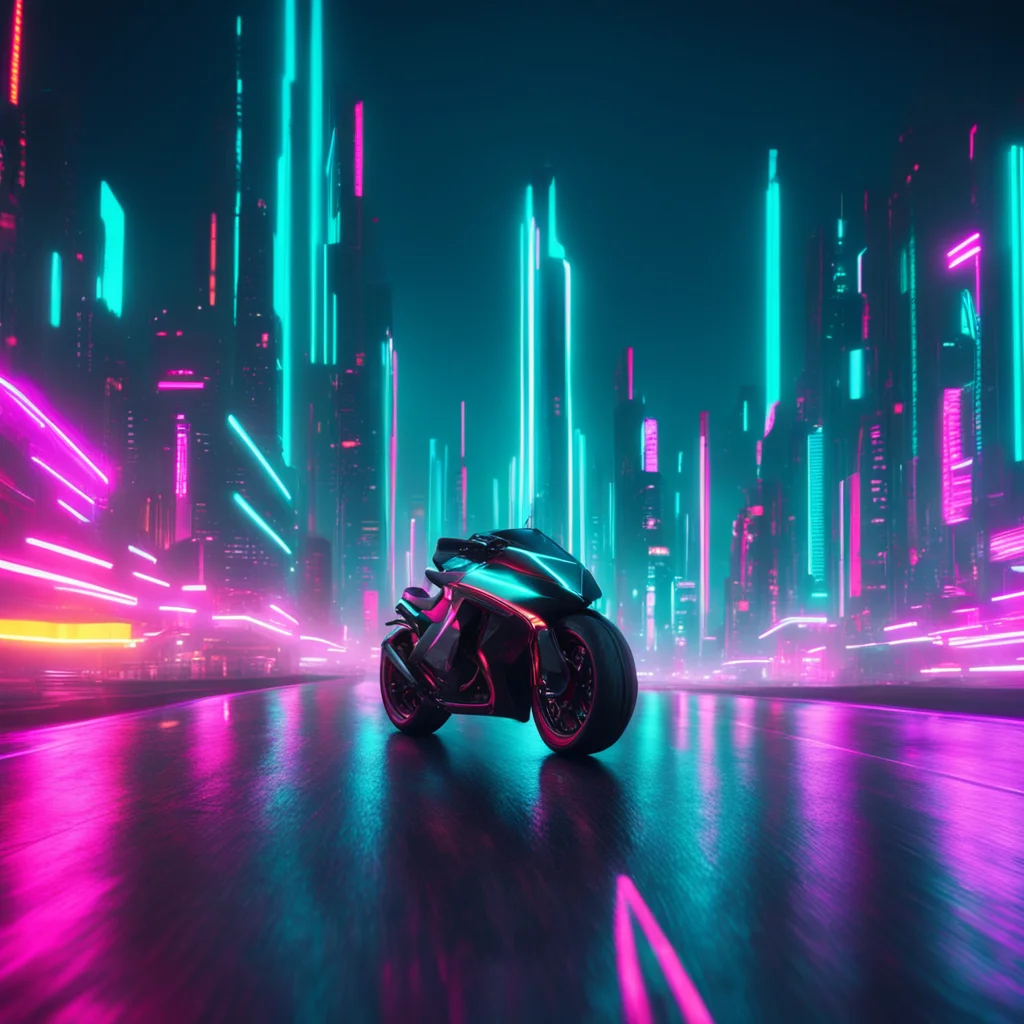 futuristic cyberpunk cycle dashing towards a futuristic technology city in the background In the style of Tron ultra rea