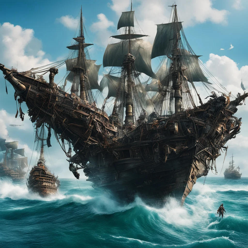 futuristic cyberpunk pirates of the Caribbean on flying pirate ships fighting directed by luc besson