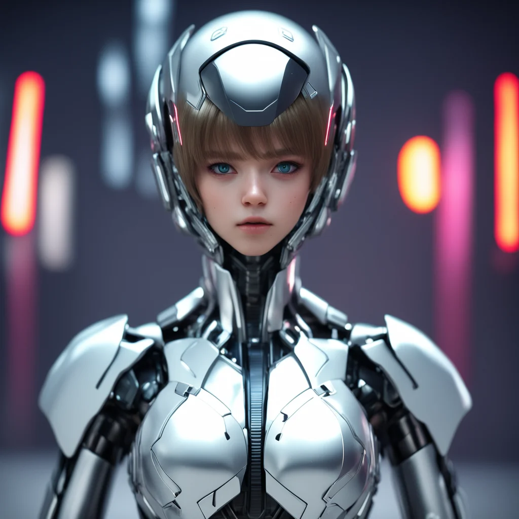 futuristic doll wearing chest armour shinny white metallic texture  animate style  hyper realism high detailed  ultra re