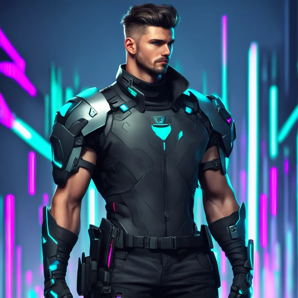 futuristic handsome archer man cyberpunk character