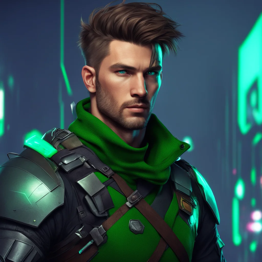 futuristic handsome robin hood archer man cyberpunk character