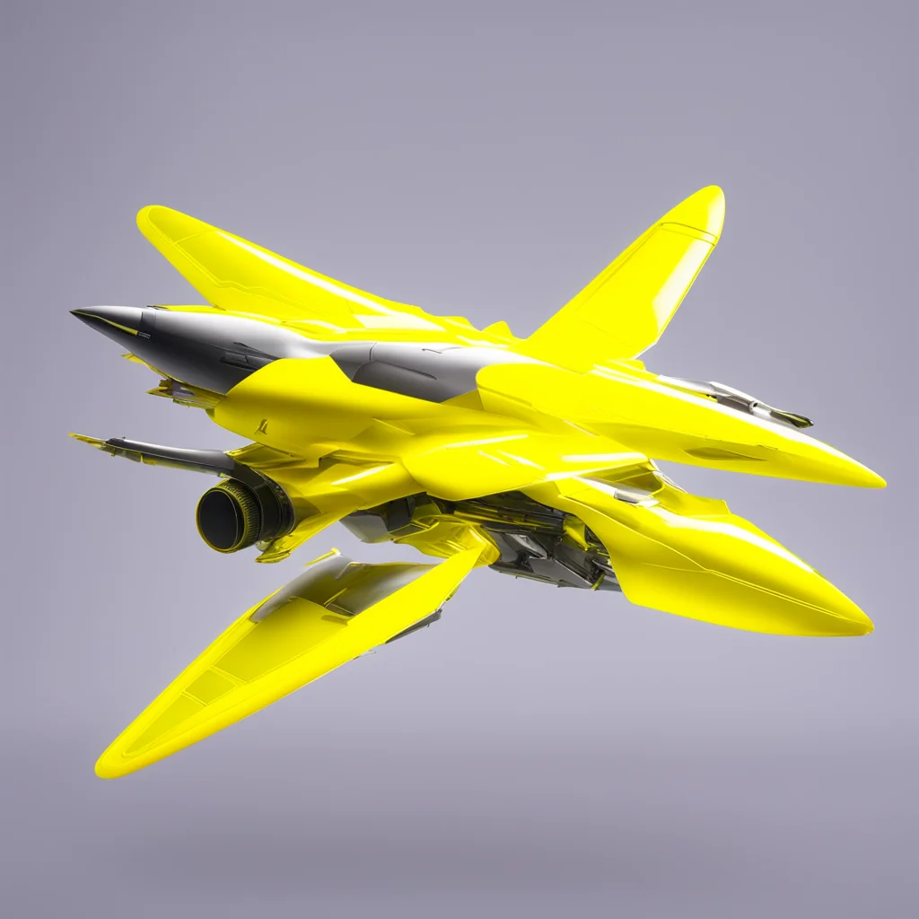 futuristic jet fighter plane made of opaque transparent yellow plastic studio lighting product colorful greebles glowing