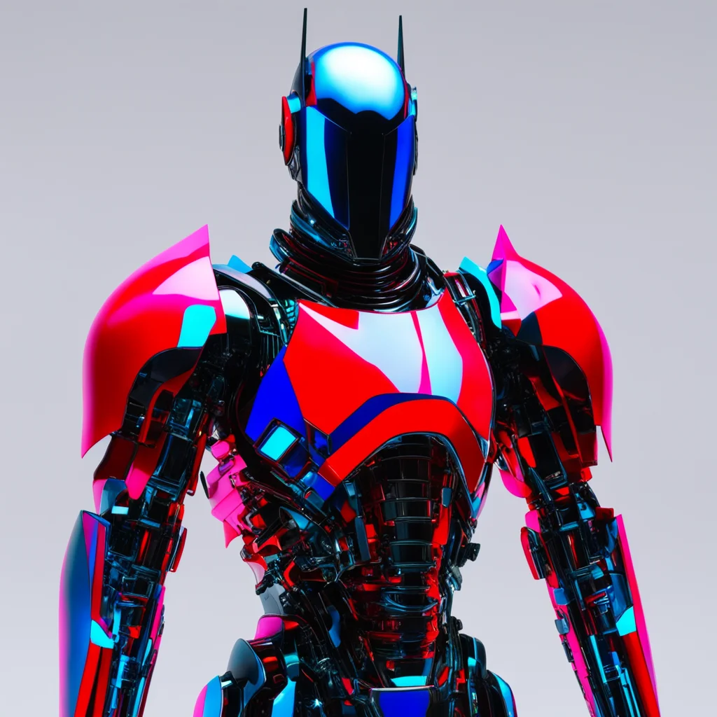 futuristic knight made of opaque transparent red blue black plastic studio lighting product colorful greebles glowing sh