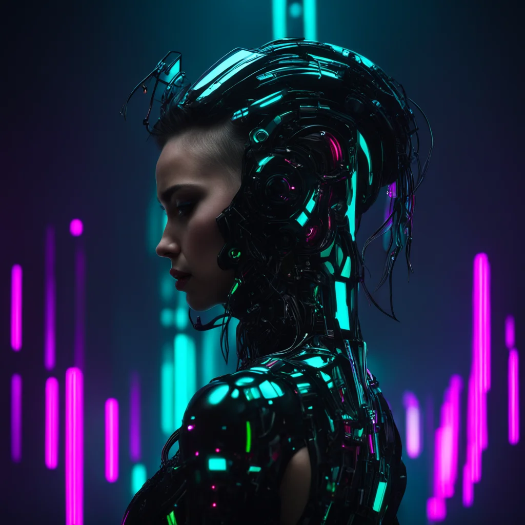 futuristic silhouette of person cyberpunk dark background fashion side lighting cyberpunk girl intricate complexity char