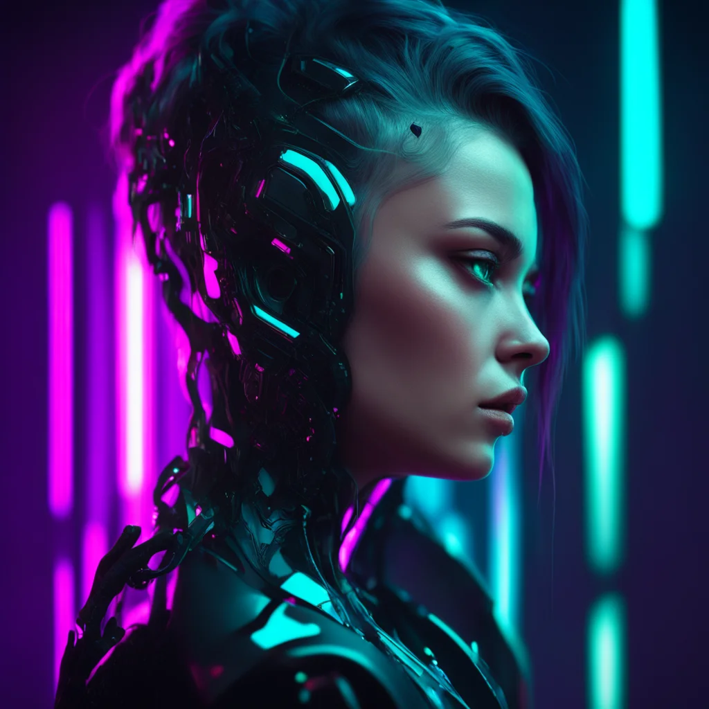 futuristic silhouette of person cyberpunk dark background fashion side lighting portrait cyberpunk girl intricate comple