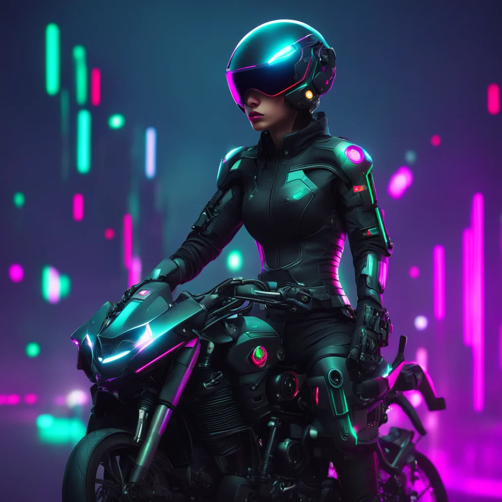 futuristicfemale motorcycle rider motor helmet night cyberpunk character