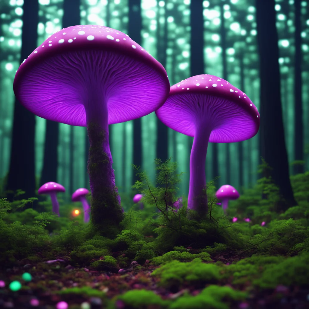 galactic monster mushrooms made of gas in dark forest mixed colors cinematic octane HD hiperreal ar 169