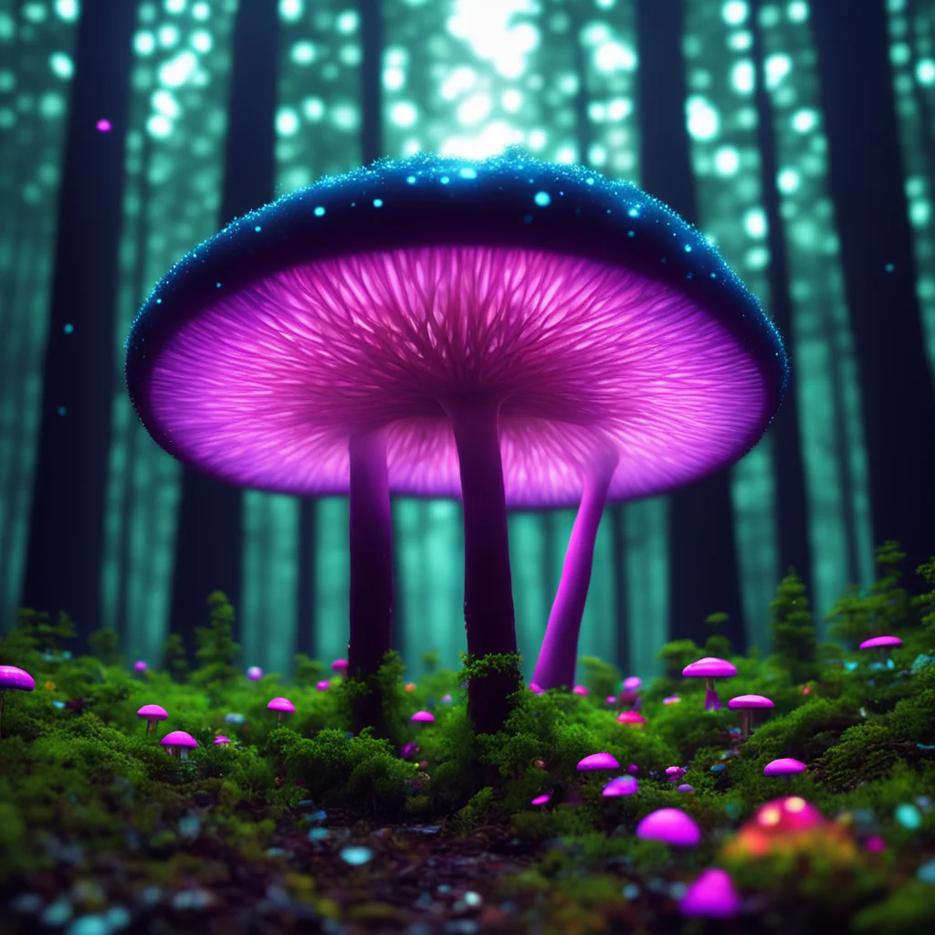 galactic mushrooms made of gas in dark forest mixed colors cinematic octane HD hiperreal ar 169