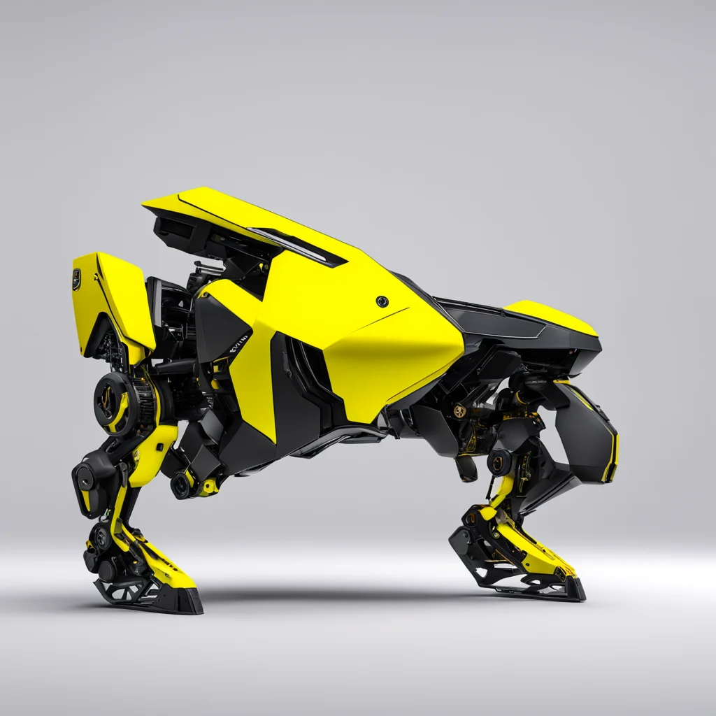 gaming pc similar to boston dynamics spot yellow robot side profile view geometric shapes Lamborghini vents high details