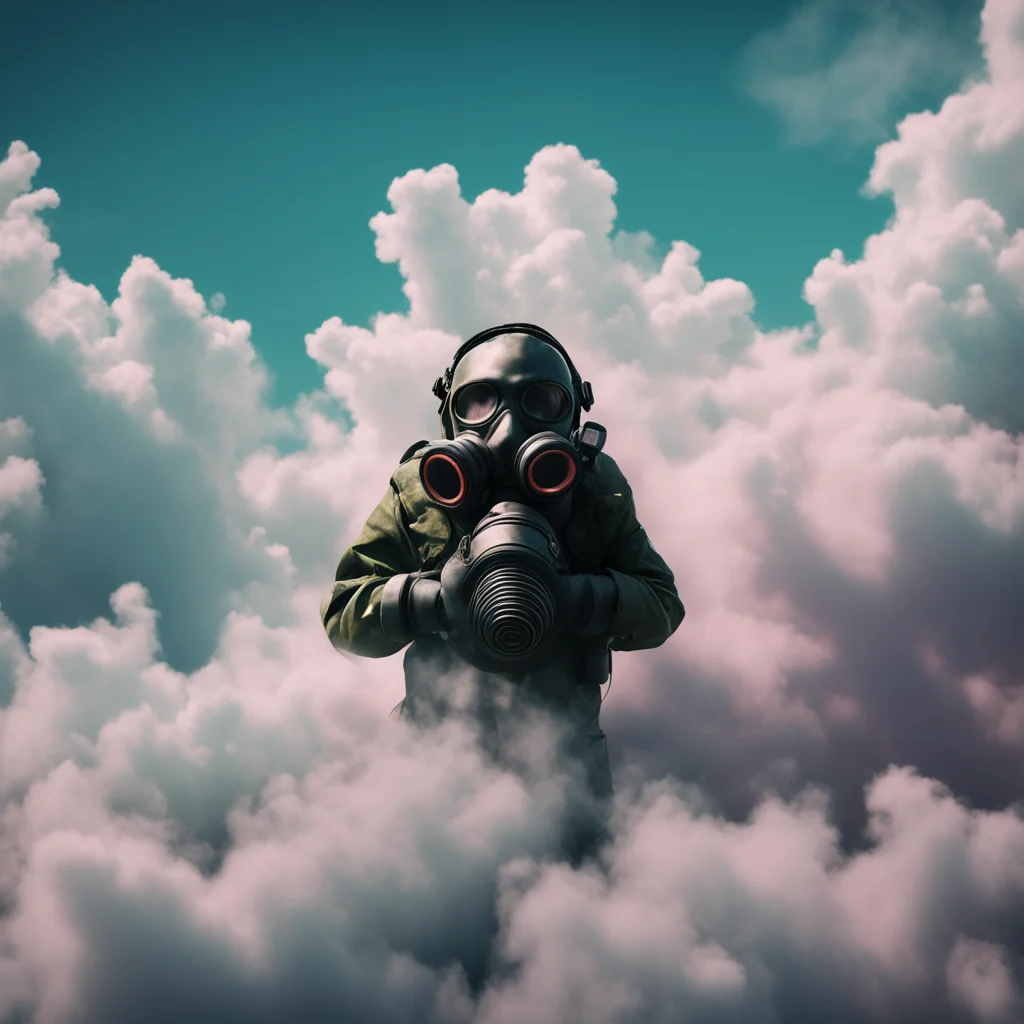 gas mask surrounded by billlowing clouds of voluminous gas multicolor Post apocalyptic cyberpunk ultra realistic cinemat