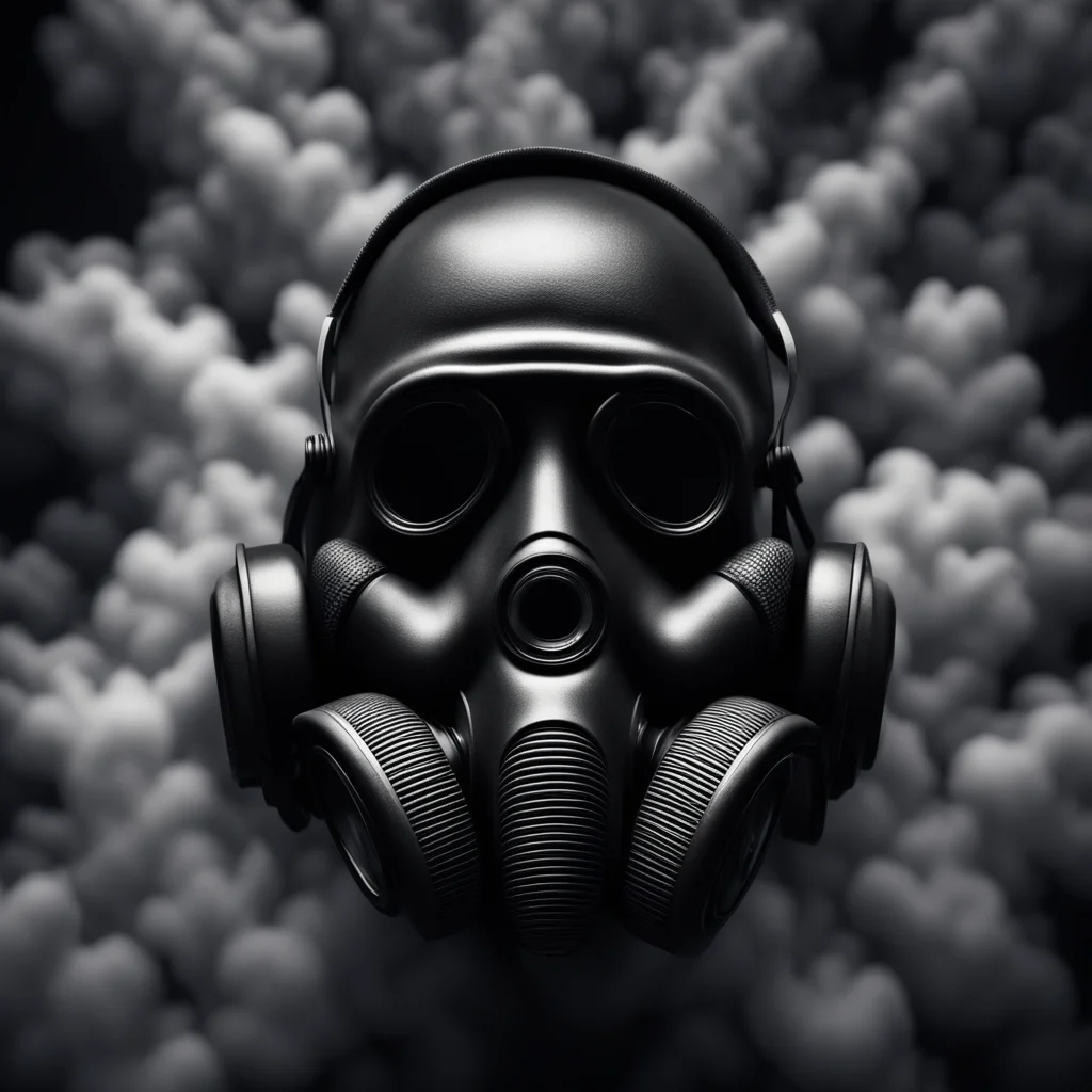 gas mask surrounded by voluminous gas dark lit from above insanely detailed and intricate hypermaximalist realistic 3D h