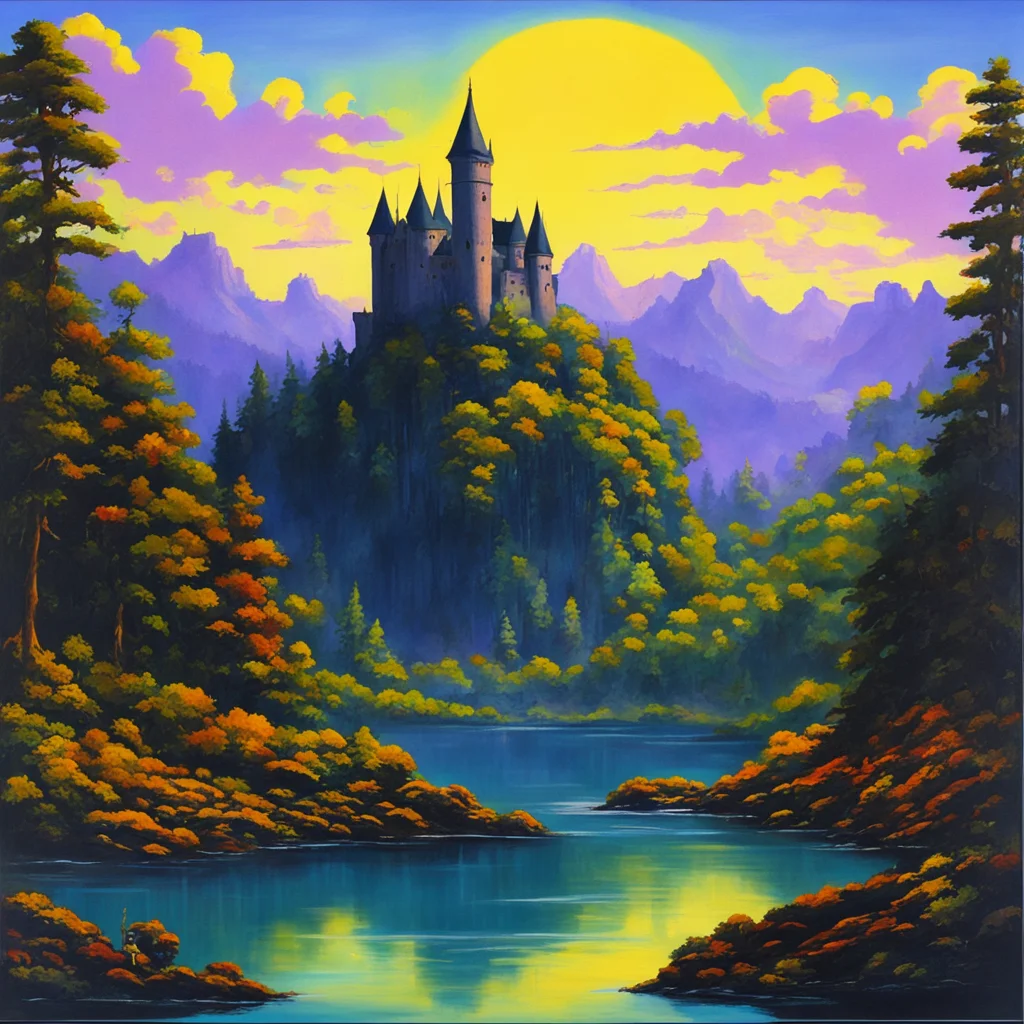 geocities website for a thrift store painting of a river leading to a castle shaped like a goblin silhouette