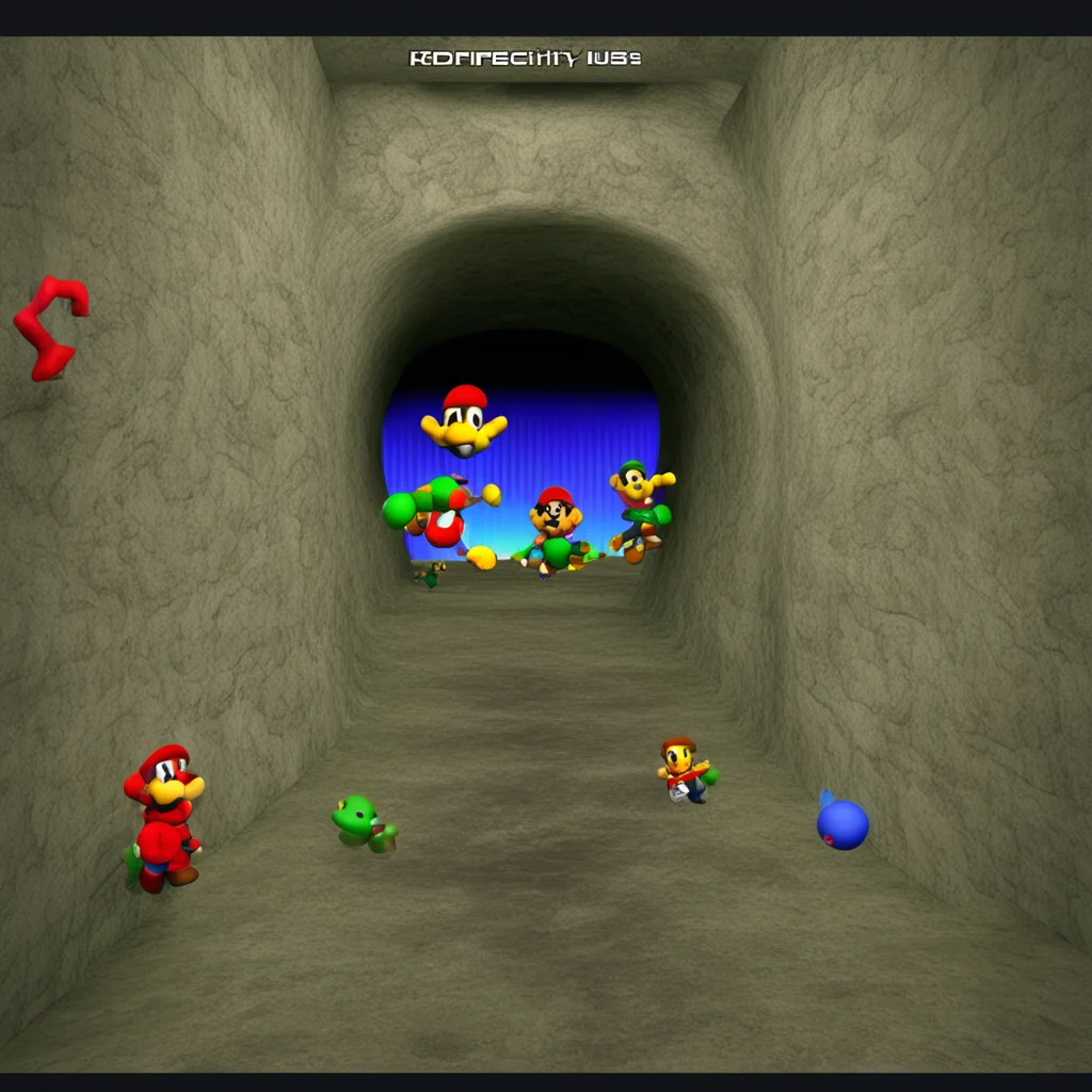 geocities website for a tunnel with the first level of Mario 64 on the walls and walking silhouettes of flying koopas