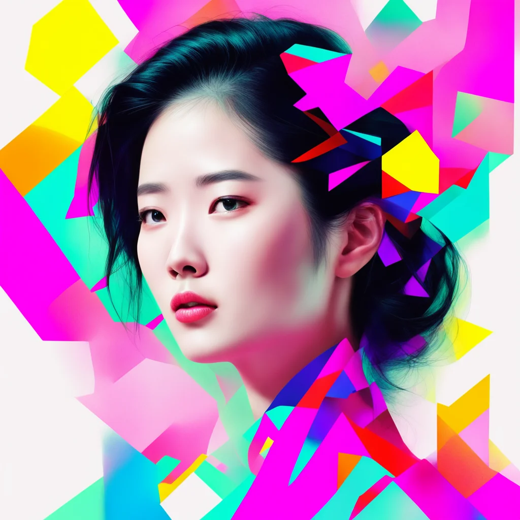 geometric abstract portrait of a chinese female star Liu Yifei bright vibrant colorful poster art