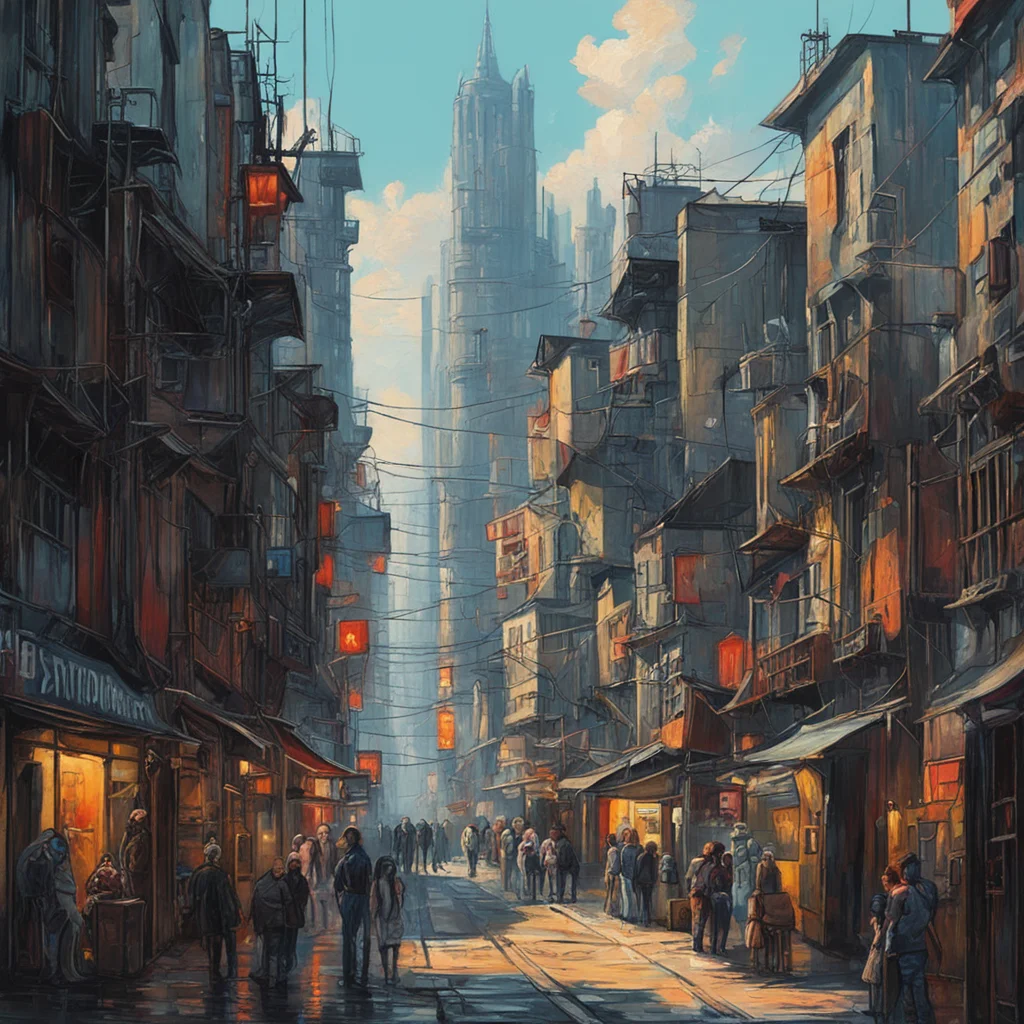 german romanticist oil painting of a cyberpunk city bustling crowded shanty tunnels pipes and cables grunge15 cloud shad